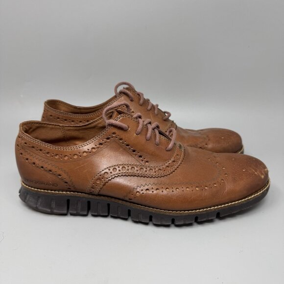 Cole Haan Zerogrand Wingtip Oxford Dress Shoes Leather Brown Casual 9.5M - Picture 1 of 9